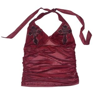 ROMWE Maroon Mesh Fabric